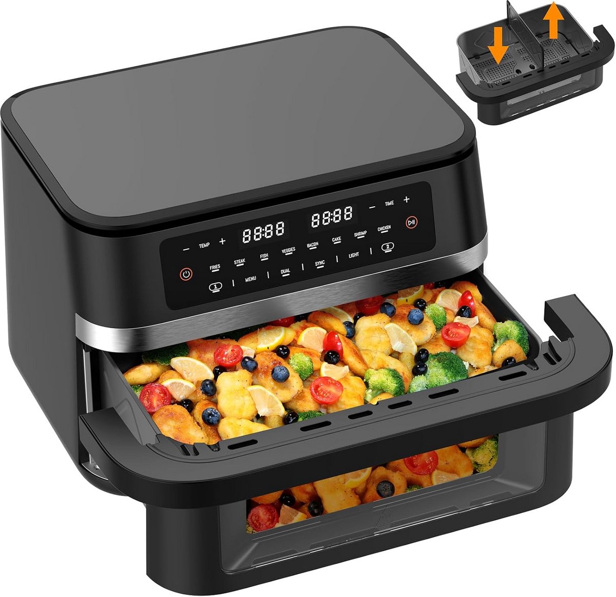 Dubbele Heteluchtfriteuse 11L, 2950W - Airfryer met Groot Kijkvenster en 8 Programma's