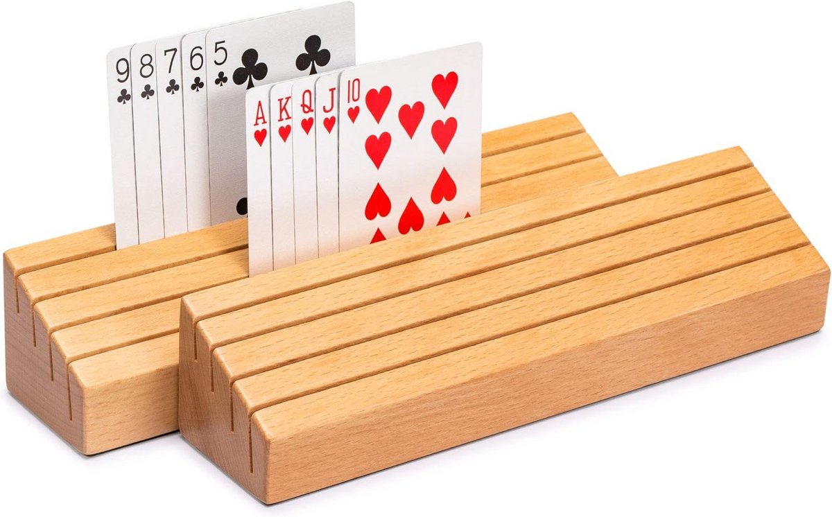 Set van 2 Houten Speelkaarthouders - Stevig Beukenhout voor Kaartspellen