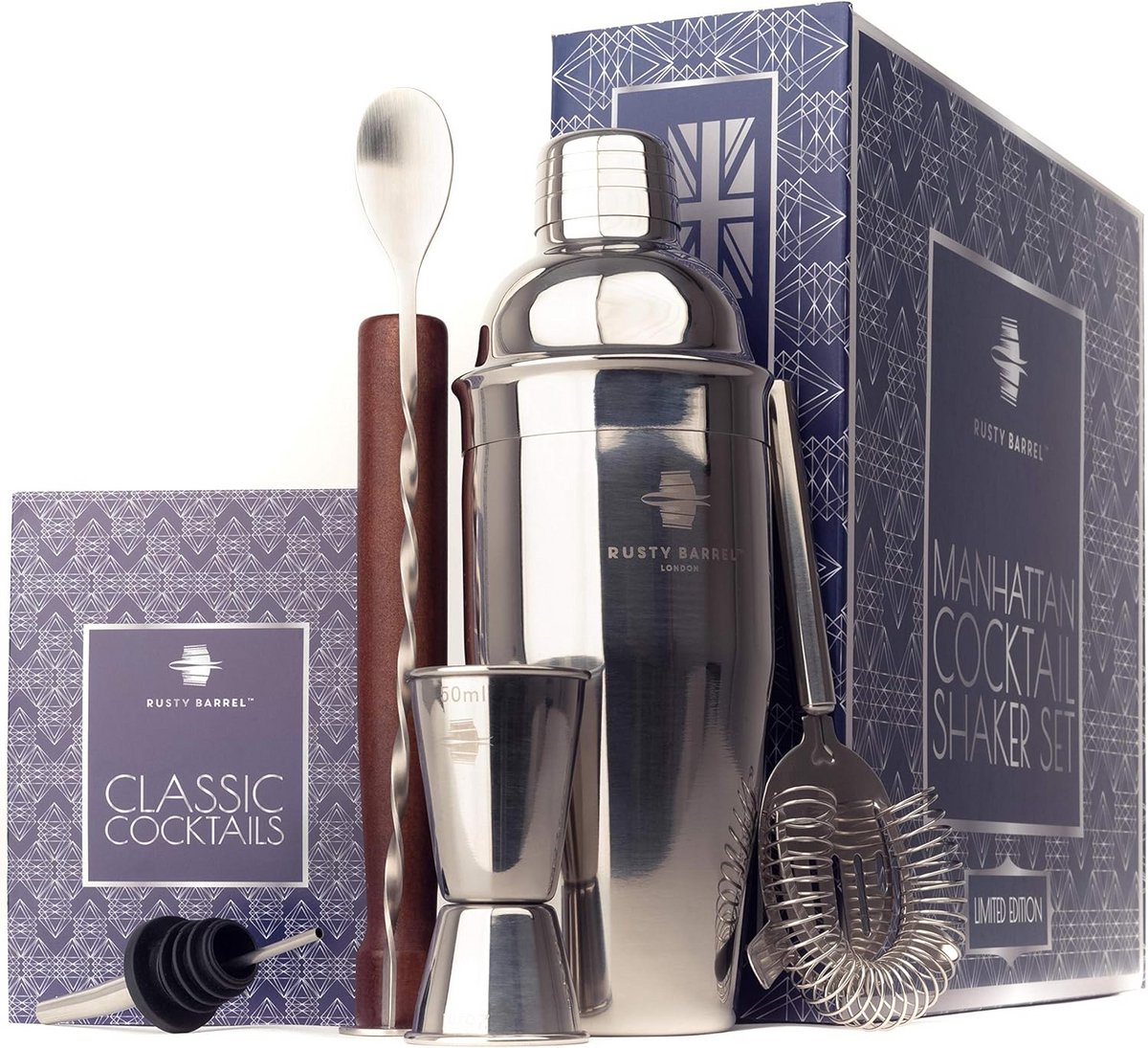 Cocktail Shaker Set RVS met Benodigdheden en Receptenboekje
