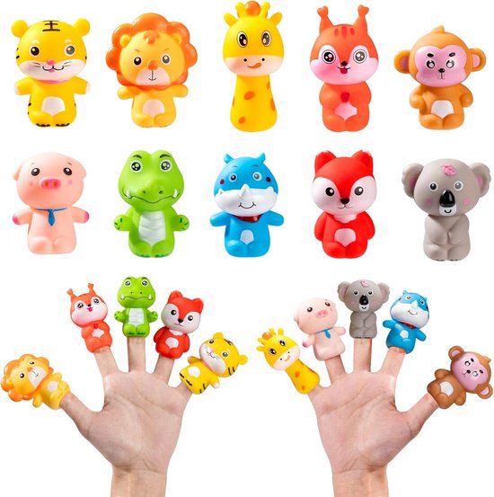 Ainiv 20 stuks vingerpoppen voor baby's, dieren vingerpoppen voor peuters, cartoon handpop speelgoed voor kinderen, babyfeesttasvullers, schattige