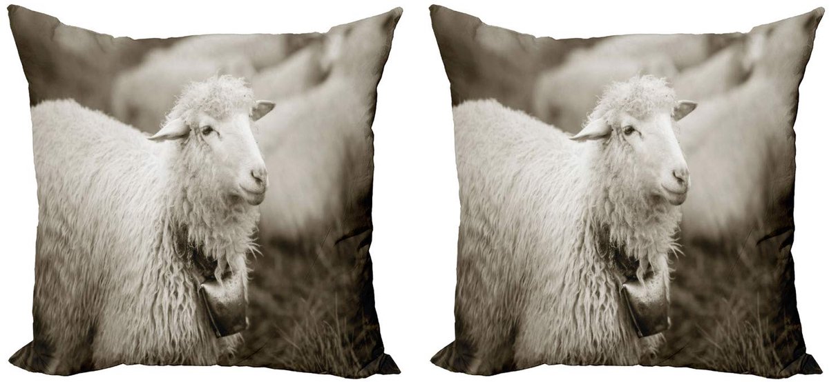 ABAKUHAUS Schaap-kussenhoes Set – 2x50x50 cm – Tweezijdig bedrukt – Multicolor Donkerbruin