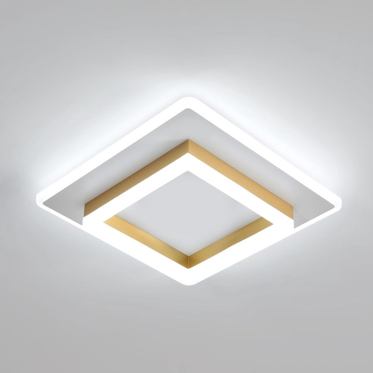Vierkante LED-plafondlamp - Wit & Goud, 30W, 6500K Wit Licht
