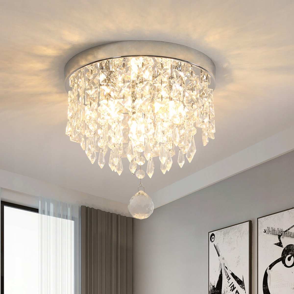 Haobosic ronde kristallen plafondlamp - Chroom - Ø25cm - G9 fitting x3