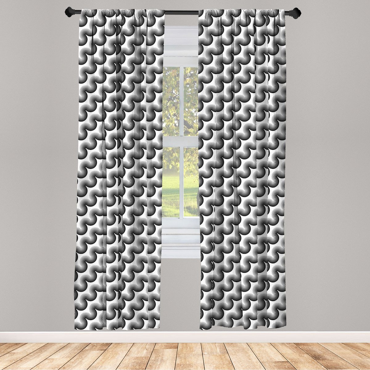 ABAKUHAUS Gordijn – 2x75x245 cm – Wit/Zwart – Microvezel