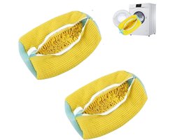 2 stuks - Schoenwaszak - Waszak - Met ritssluiting - 360° rondom reiniging – Geschikt voor sportschoenen, kleding - Machinewasbare waszak voor schoenen - 39*19 cm - Geel