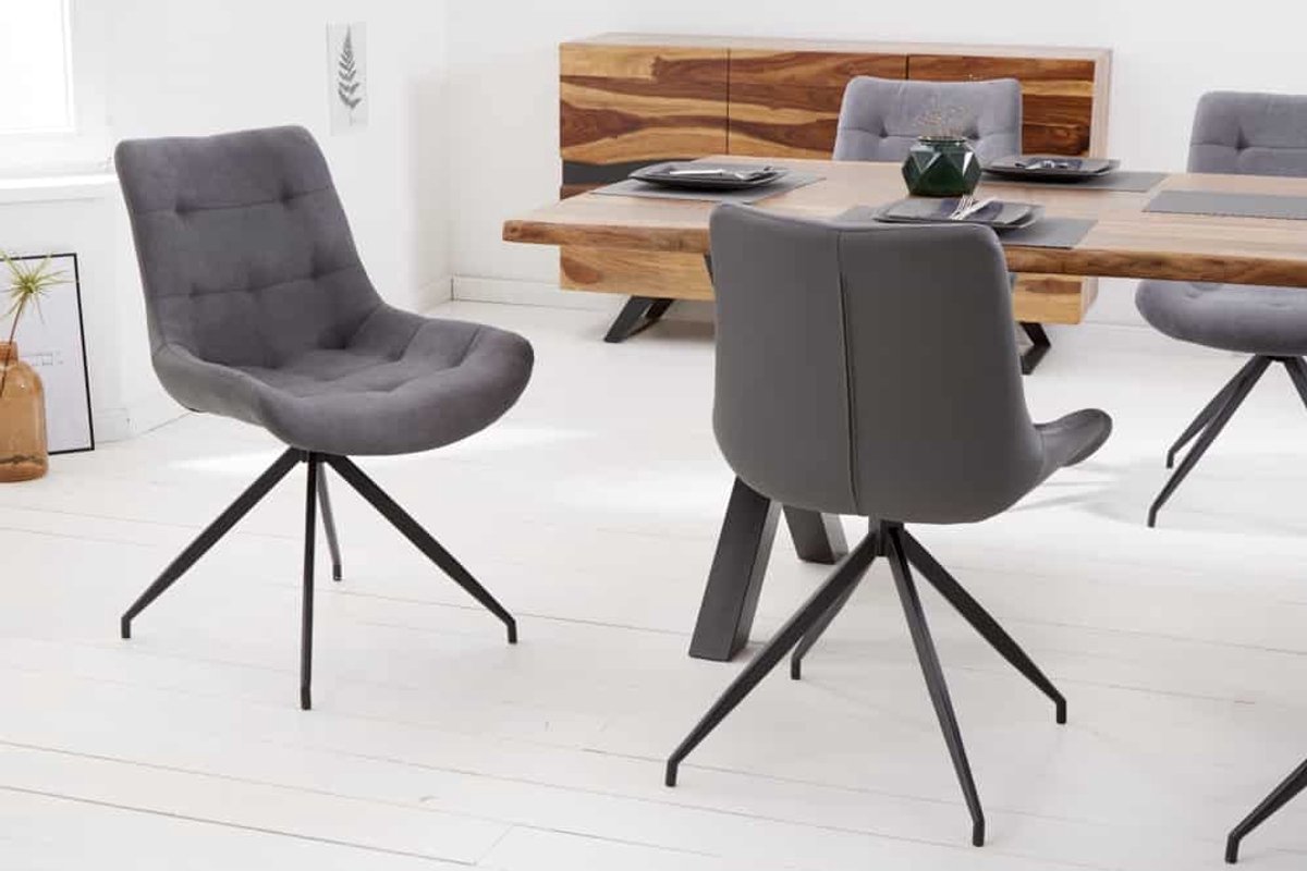 Invicta Interior Design stoel DIVANI lichtgrijs metalen frame zwart in retrostijl - 40017 Zie omschrijving