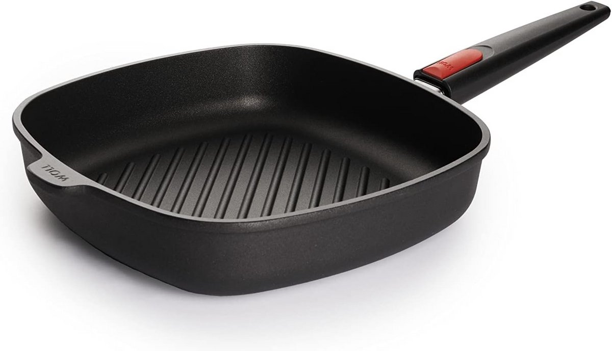 Titanium Grillpan Vierkant 28x28 cm met Afneembaar Handvat - Geschikt voor Keramisch, Gas & Elektrisch