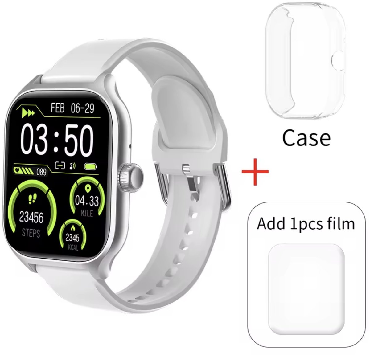 Sjika - Max Smartwatch – Inclusief Hoesje + Screen Protector – ECG, Bloeddrukmeting, SpO2, Hartslag & Slaapmonitor – Fitnesshorloge Voor Android & iOS – Multisport Modes - Grijs - Voor mannen en vrouwen - Perfect cadeau