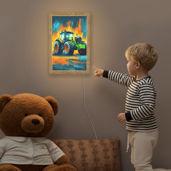 Nachtlampje 20x30 cm - Kinder lamp - Abstract - Tractor - Groen - Tafellamp kinderkamer - Slaapkamer lamp - Bedlamp kinderen - Kinderlampje stopcontact - Wandlamp babykamer - Nachtlampjes van Merkloos — afbeelding 5