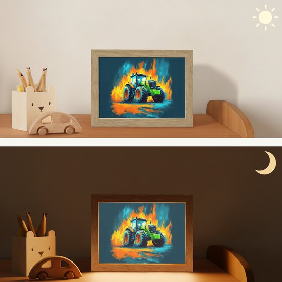 Nachtlampje 20x15 cm - Kinder lamp - Abstract - Tractor - Groen - Tafellamp kinderkamer - Slaapkamer lamp - Bedlamp kinderen - Kinderlampje stopcontact - Wandlamp babykamer - Nachtlampjes van Merkloos — afbeelding 4