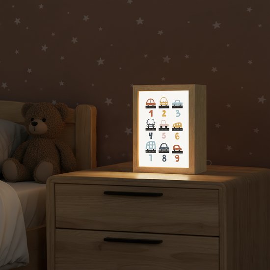 Nachtlampje 15x20 cm - Kinder lamp - Getallen - Educatief - Leren tellen - Cijfers oefenen voor kinderen - Auto's - Voertuigen - Tafellamp kinderkamer - Slaapkamer lamp - Bedlamp kinderen - Kinderlampje stopcontact - Wandlamp babykamer - Nachtlampjes van Merkloos — afbeelding 2