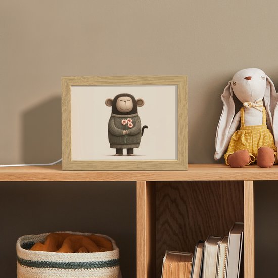 Nachtlampje 20x15 cm - Kinder lampje - Aap - Roze bloemen - Speels - Tafellamp kinderkamer - Slaapkamer lamp - Bedlamp kinderen - Kinderlampje stopcontact - Wandlamp babykamer - Nachtlampjes van Merkloos — afbeelding 3