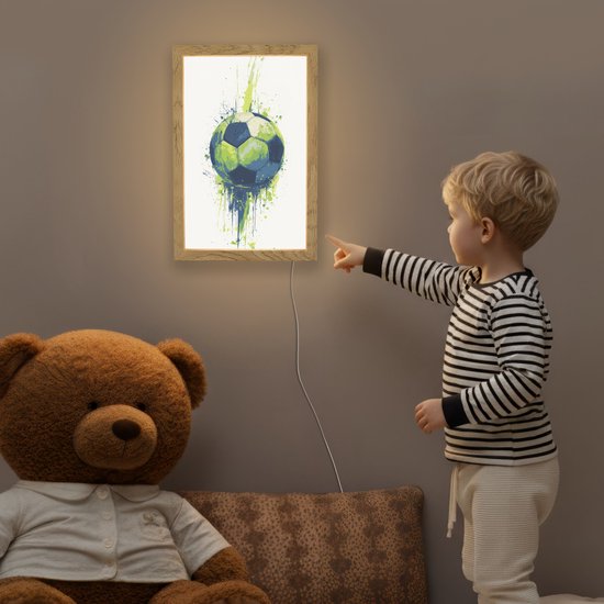 Nachtlampje 20x30 cm - Kinder lamp - Illustratie - Abstract - Voetbal - Verfspatten - Tafellamp kinderkamer - Slaapkamer lamp - Bedlamp kinderen - Kinderlampje stopcontact - Wandlamp babykamer - Nachtlampjes van Merkloos — afbeelding 5