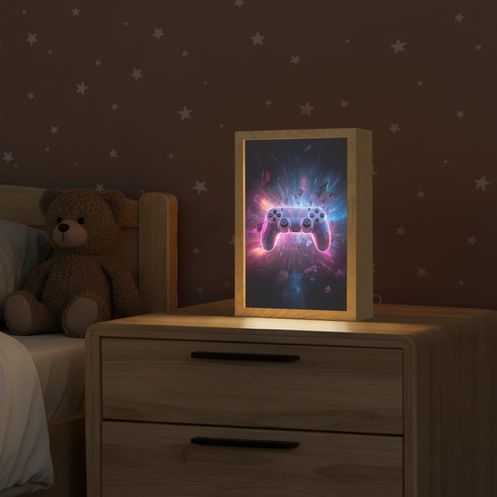 Nachtlampje 20x30 cm - Kinder lampje - Controller - Neon - Explosie - Abstract - Tafellamp kinderkamer - Slaapkamer lamp - Bedlamp kinderen - Kinderlampje stopcontact - Wandlamp babykamer - Nachtlampjes van OnlyWow — afbeelding 2