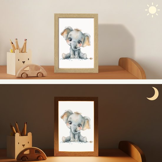 Nachtlampje 15x20 cm - Kinder lamp - Olifant - Baby dier - Tafellamp kinderkamer - Slaapkamer lamp - Bedlamp kinderen - Kinderlampje stopcontact - Wandlamp babykamer - Nachtlampjes van Merkloos — afbeelding 4