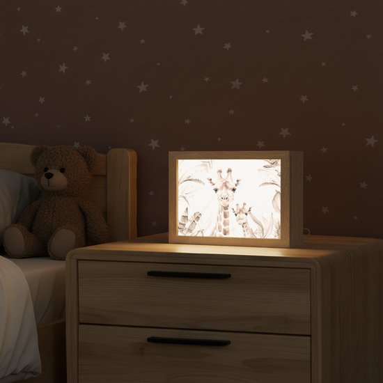 Nachtlampje 20x15 cm - Kinder lampje - Giraffe - Jungle - Bruin - Kinderen - Tafellamp kinderkamer - Slaapkamer lamp - Bedlamp kinderen - Kinderlampje stopcontact - Wandlamp babykamer - Nachtlampjes van Merkloos — afbeelding 2