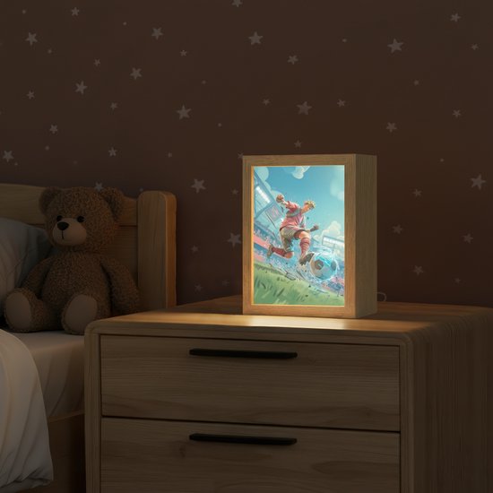 Nachtlampje 15x20 cm - Kinder lamp - Stadion - Voetbal - Jongen - Rood - Tafellamp kinderkamer - Slaapkamer lamp - Bedlamp kinderen - Kinderlampje stopcontact - Wandlamp babykamer - Nachtlampjes van Decoware — afbeelding 2