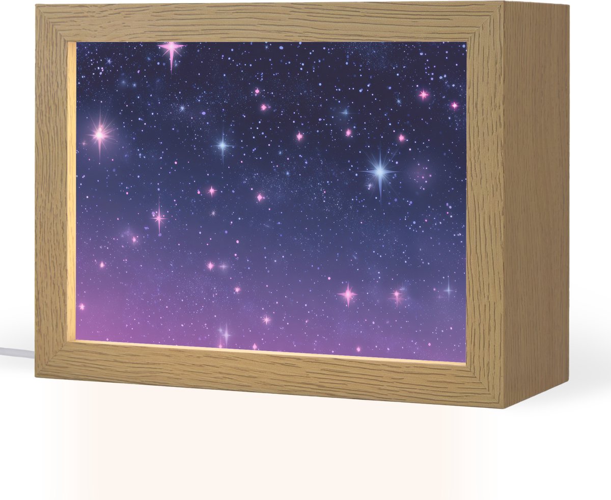 Nachtlampje 20x15 cm - Kinder lampje - Hemel - Sterren - Blauw - Tafellamp kinderkamer - S