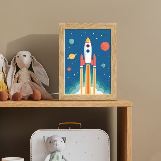 Nachtlampje 15x20 cm - Kinder lamp - Raket - Planeten - Ruimte - Tafellamp kinderkamer - Slaapkamer lamp - Bedlamp kinderen - Kinderlampje stopcontact - Wandlamp babykamer - Nachtlampjes van Merkloos — afbeelding 3