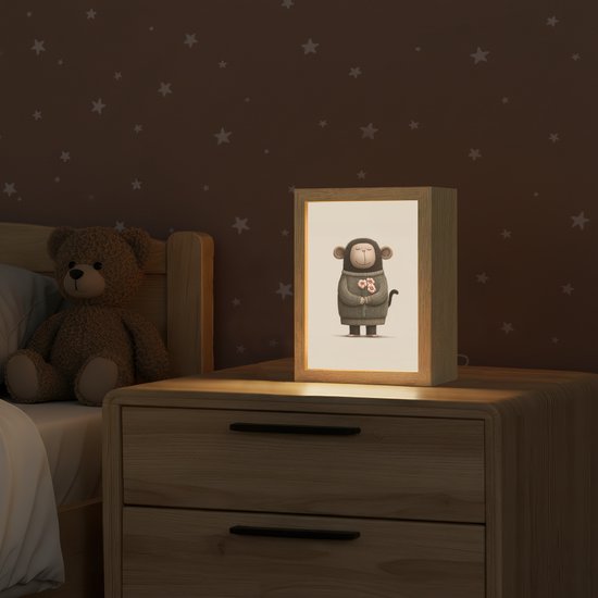 Nachtlampje 15x20 cm - Kinder lampje - Aap - Roze bloemen - Speels - Tafellamp kinderkamer - Slaapkamer lamp - Bedlamp kinderen - Kinderlampje stopcontact - Wandlamp babykamer - Nachtlampjes van OnlyWow — afbeelding 2