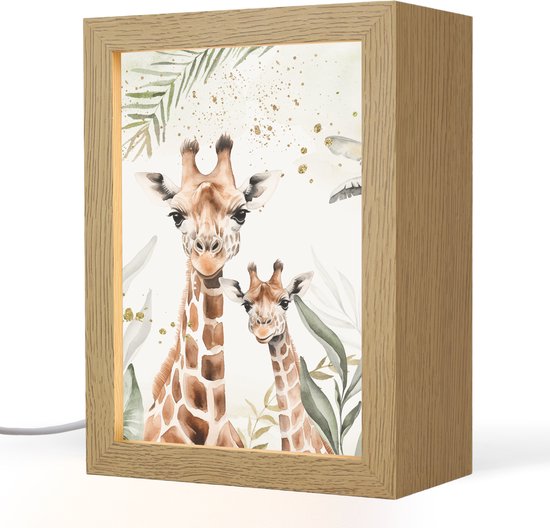 Veilleuse 15x20 cm - Lampe Kinder - Girafe - Feuilles - Enfants - Animaux - Jungle - Lampe de table chambre d'enfant - Lampe de chambre - Lampe de lit enfants - Petite lampe enfant prise - Lampe murale chambre bébé - Veilleuses
