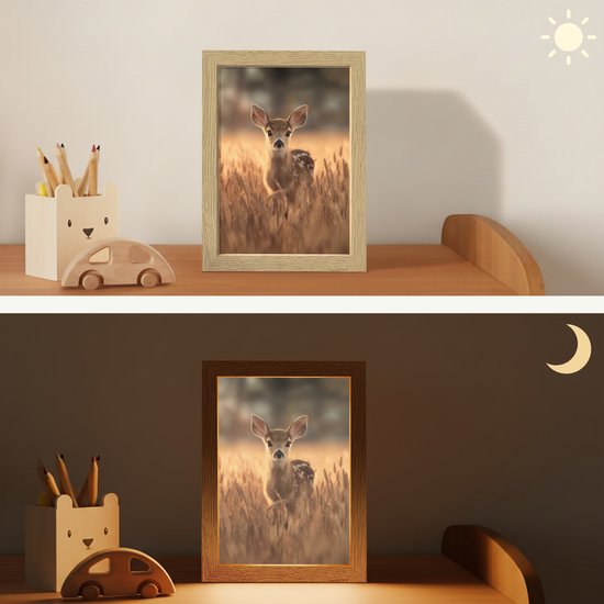 Nachtlampje 15x20 cm - Kinder lamp - Hert - Graanveld - Bruin - Tafellamp kinderkamer - Slaapkamer lamp - Bedlamp kinderen - Kinderlampje stopcontact - Wandlamp babykamer - Nachtlampjes van DecoAction — afbeelding 4