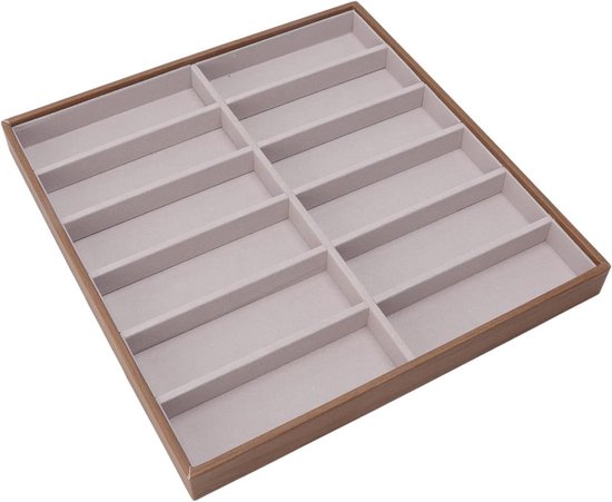 Foto: Houten vitrine opbergdoos voor brillen en zonnebrillen lederen organizer met 12 compartimenten opbergdoos met deksel voor lenzen zonnebril lenzenvloeistof stijlvolle brillenhouder met lade