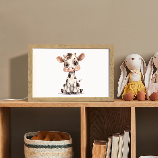 Nachtlampje 30x20 cm - Kinder lamp - Koe - Baby dier - Boerderij dieren - Tafellamp kinderkamer - Slaapkamer lamp - Bedlamp kinderen - Kinderlampje stopcontact - Wandlamp babykamer - Nachtlampjes van Giz맥. — afbeelding 3