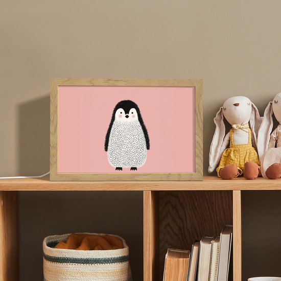 Nachtlampje 30x20 cm - Kinder lamp - Pinguïn - Stippen - Minimalistisch - Roze - Tafellamp kinderkamer - Slaapkamer lamp - Bedlamp kinderen - Kinderlampje stopcontact - Wandlamp babykamer - Nachtlampjes van Merkloos — afbeelding 3