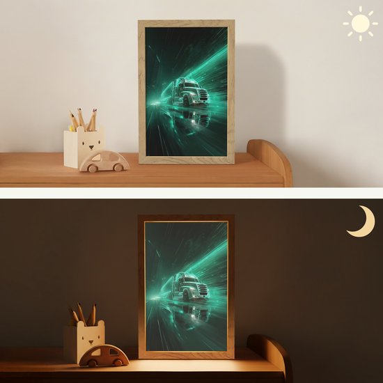 Nachtlampje 20x30 cm - Kinder lamp - Vrachtwagen - Snelheid - Groen - Neon - Tafellamp kinderkamer - Slaapkamer lamp - Bedlamp kinderen - Kinderlampje stopcontact - Wandlamp babykamer - Nachtlampjes van Merkloos — afbeelding 4