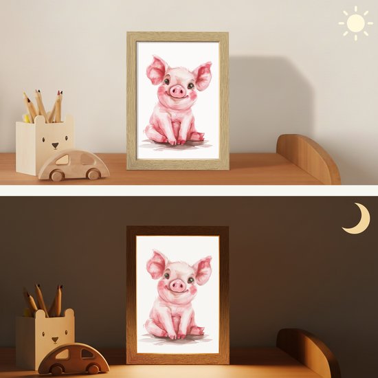 Nachtlampje 15x20 cm - Kinder lamp - Varken - Roze - Baby dier - Boerderij dieren - Tafellamp kinderkamer - Slaapkamer lamp - Bedlamp kinderen - Kinderlampje stopcontact - Wandlamp babykamer - Nachtlampjes van Merkloos — afbeelding 4