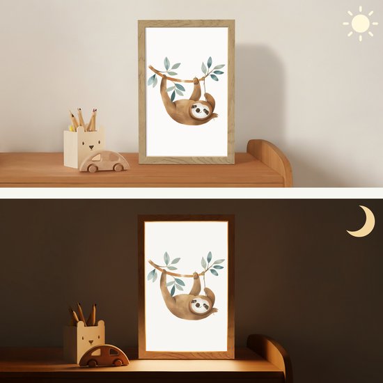 Nachtlampje 20x30 cm - Kinder lamp - Luiaard - Dier - Jungle dieren - Tafellamp kinderkamer - Slaapkamer lamp - Bedlamp kinderen - Kinderlampje stopcontact - Wandlamp babykamer - Nachtlampjes van Merkloos — afbeelding 4