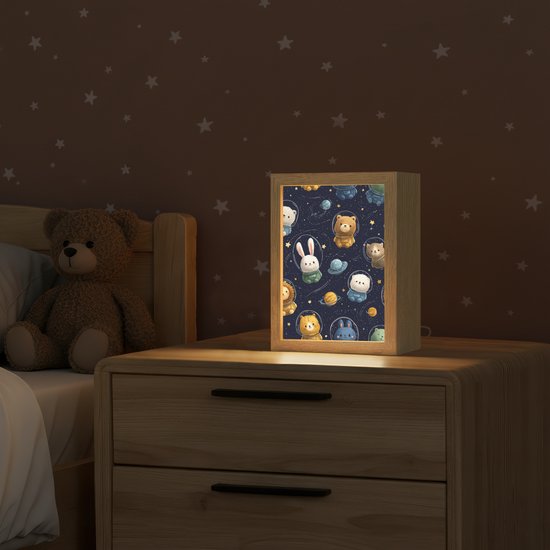 Nachtlampje 15x20 cm - Kinder lamp - Dieren - Sterrenhemel - Ruimte - Tafellamp kinderkamer - Slaapkamer lamp - Bedlamp kinderen - Kinderlampje stopcontact - Wandlamp babykamer - Nachtlampjes van Merkloos — afbeelding 2