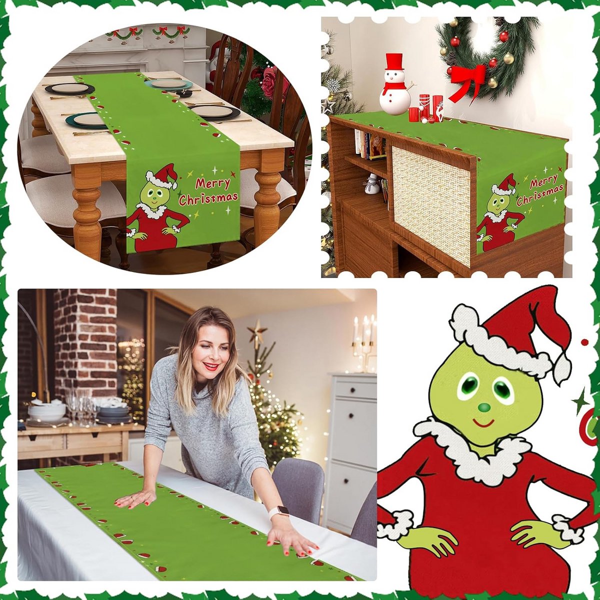 Feestelijk Groen Kerst Tafelkleed Linnen Wasbaar voor Binnen en Buiten Tafeldecoratie