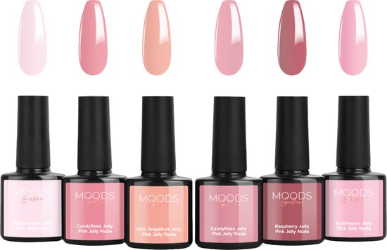 Moods Gellac 6-delige Set - Transparante Gel Nagellak - 8ML - Pink Jelly Nude Edition - Gellac - Nagels - Gellak Starterspakket - Nude Kleuren - HEMA- & TPO-vrij