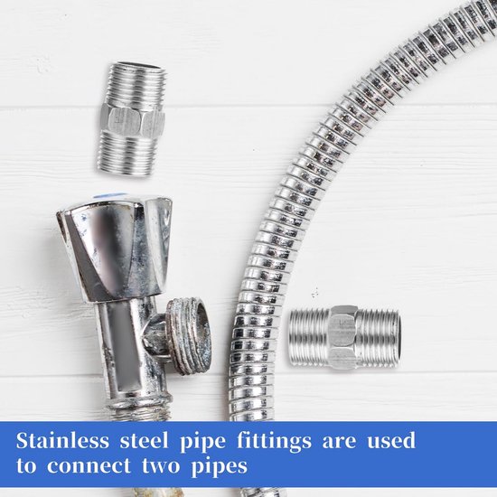 Set van 2 Roestvrijstalen Dubbele Nippels 1/2 Inch voor Doucheslang