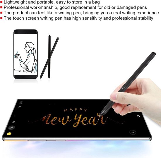 Schrijfpen voor touchscreen apparaten, Elektromagnetisch, Vervangbare penpunt, Zwart/Wit. — afbeelding 3