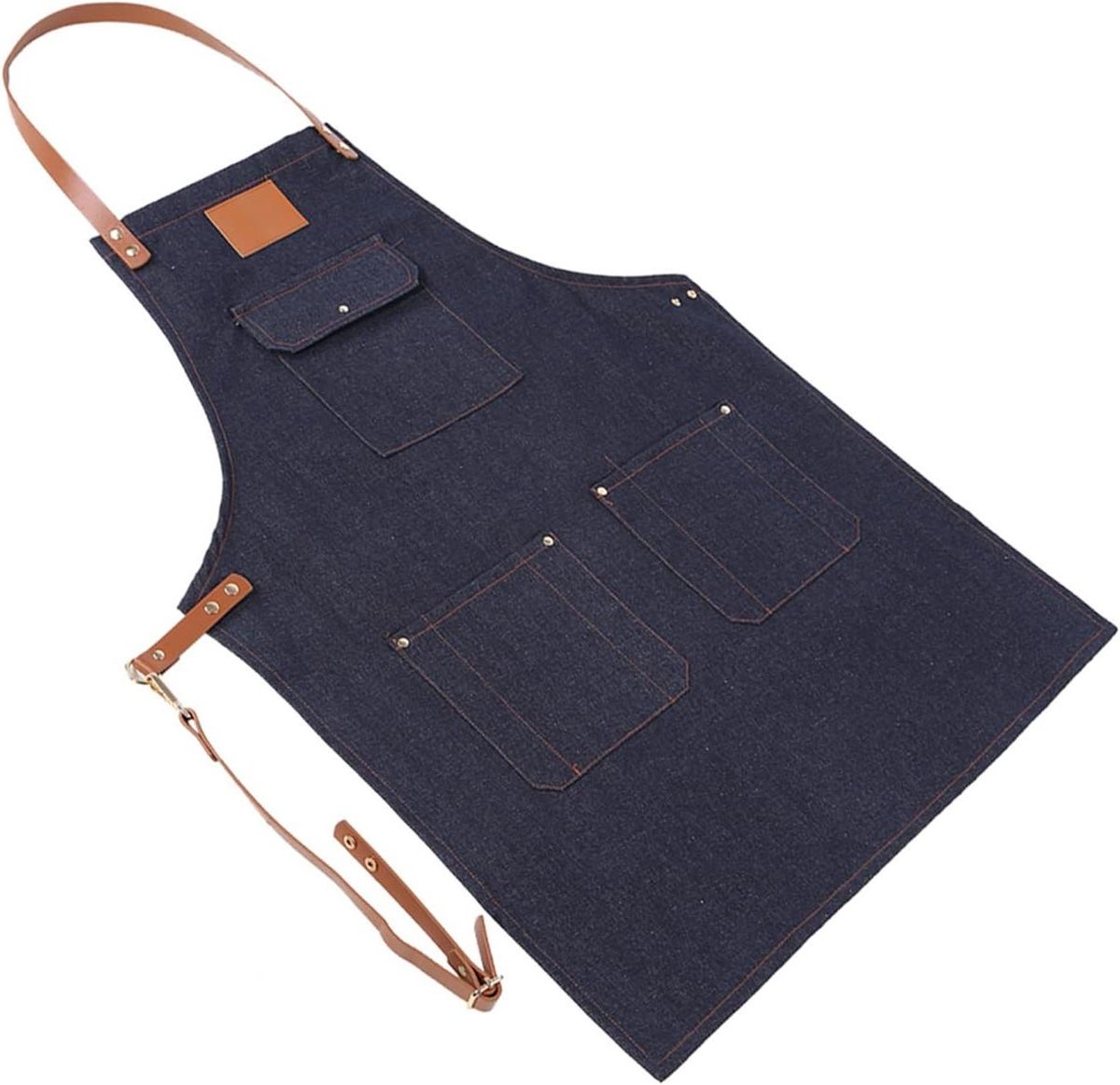 Denim schort met leren riem voor bakkers, barkeepers en koks - meerdere kleuropties
