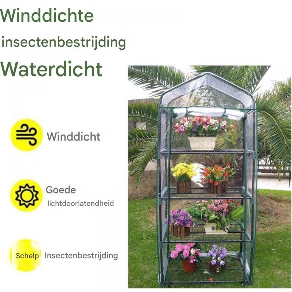 Kas vervangfolie - Transparante pvc folie - 4-verdiepingen kas - 1 stuk - Groen