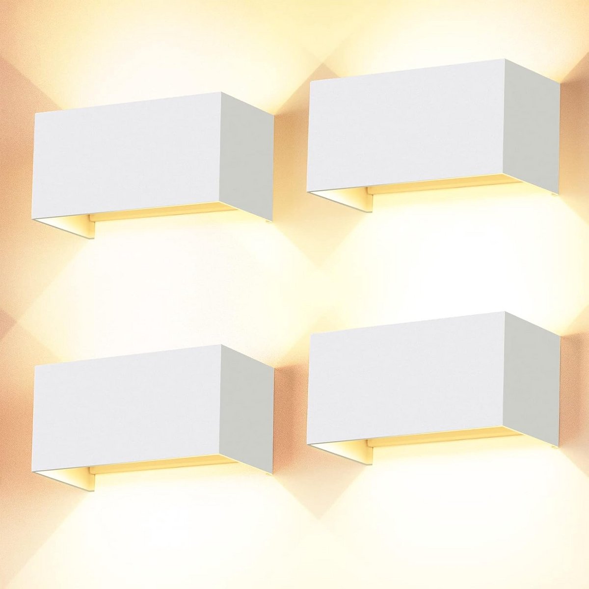 4x Moderne LED Wandlampen Wit 24W - Instelbare Lichtbundel Binnen & Buiten - Warmwit 3000K
