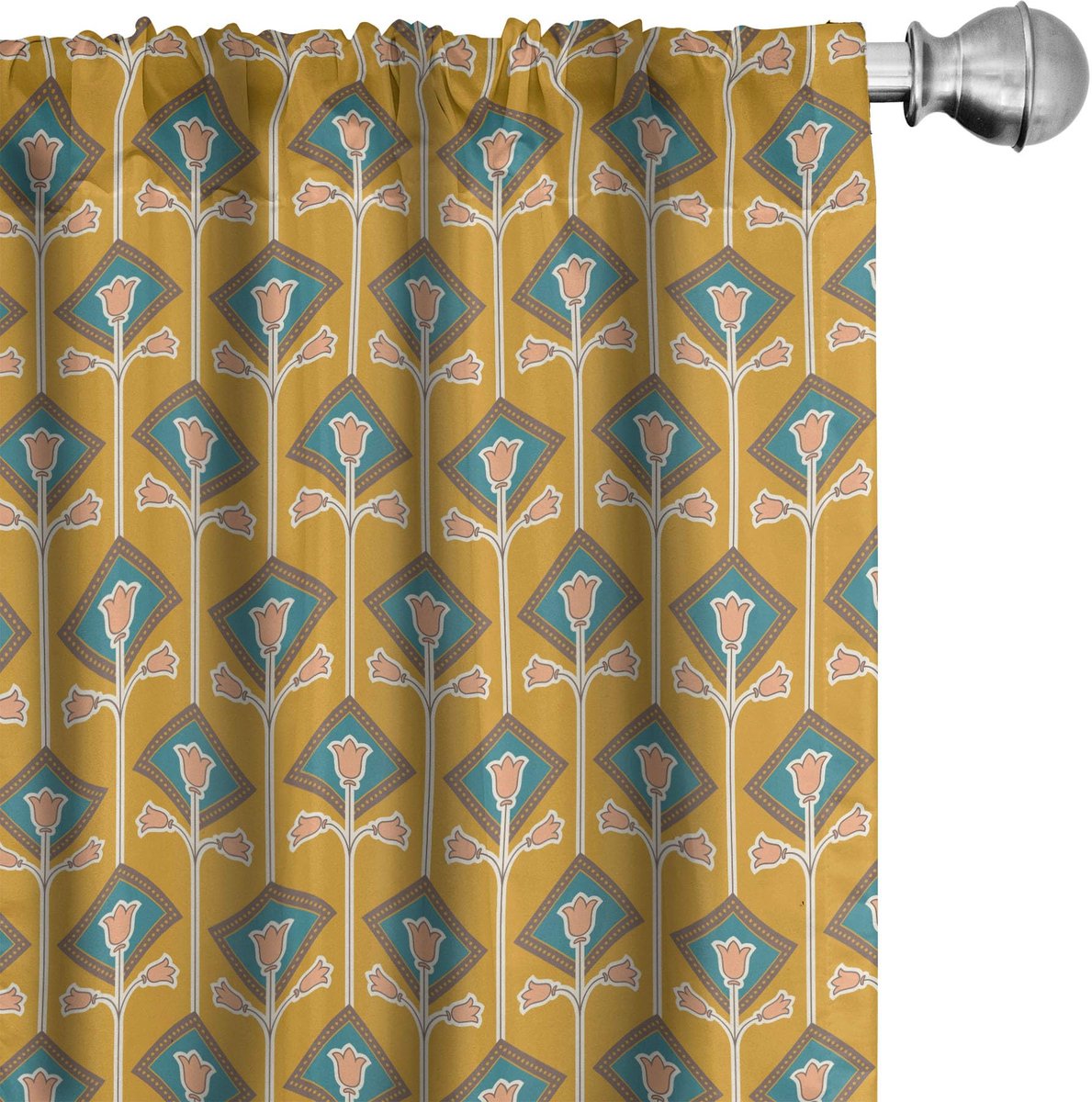 ABAKUHAUS Bloemen gordijnen – Tulpen in ruitvorm – 2x75x175 cm – microvezel – halfdonker Dunkel türkis