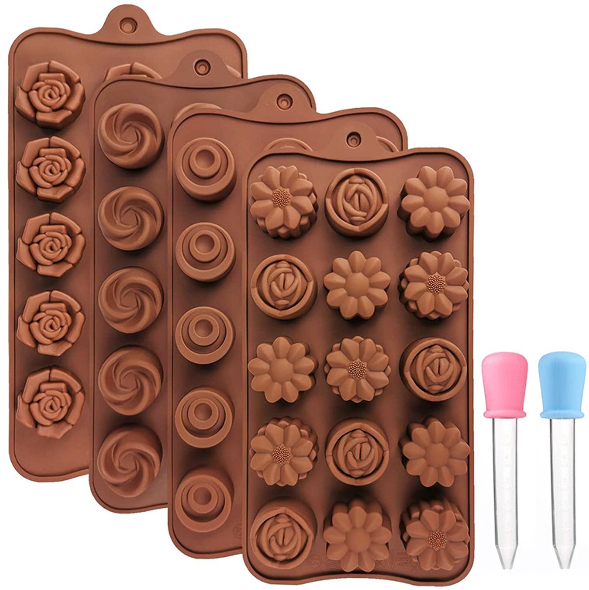 Rozenchocolade malset (6 stuks), antiaanbaklaag, siliconen mal