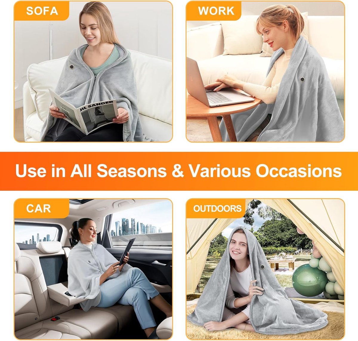 Warmtedeken - Elektrisch Verwarmde Sjaal met USB-Aansluiting - Draadloze Verwarmde Deken - 3 Warmtestanden - Verwarmde Sjaal/Poncho/Omslagdeken met Ritssluiting - Ideaal Voor Buiten - Op Reis Of Tijdens Het Kamperen - Batterij Niet Inbegrepen – foto 8