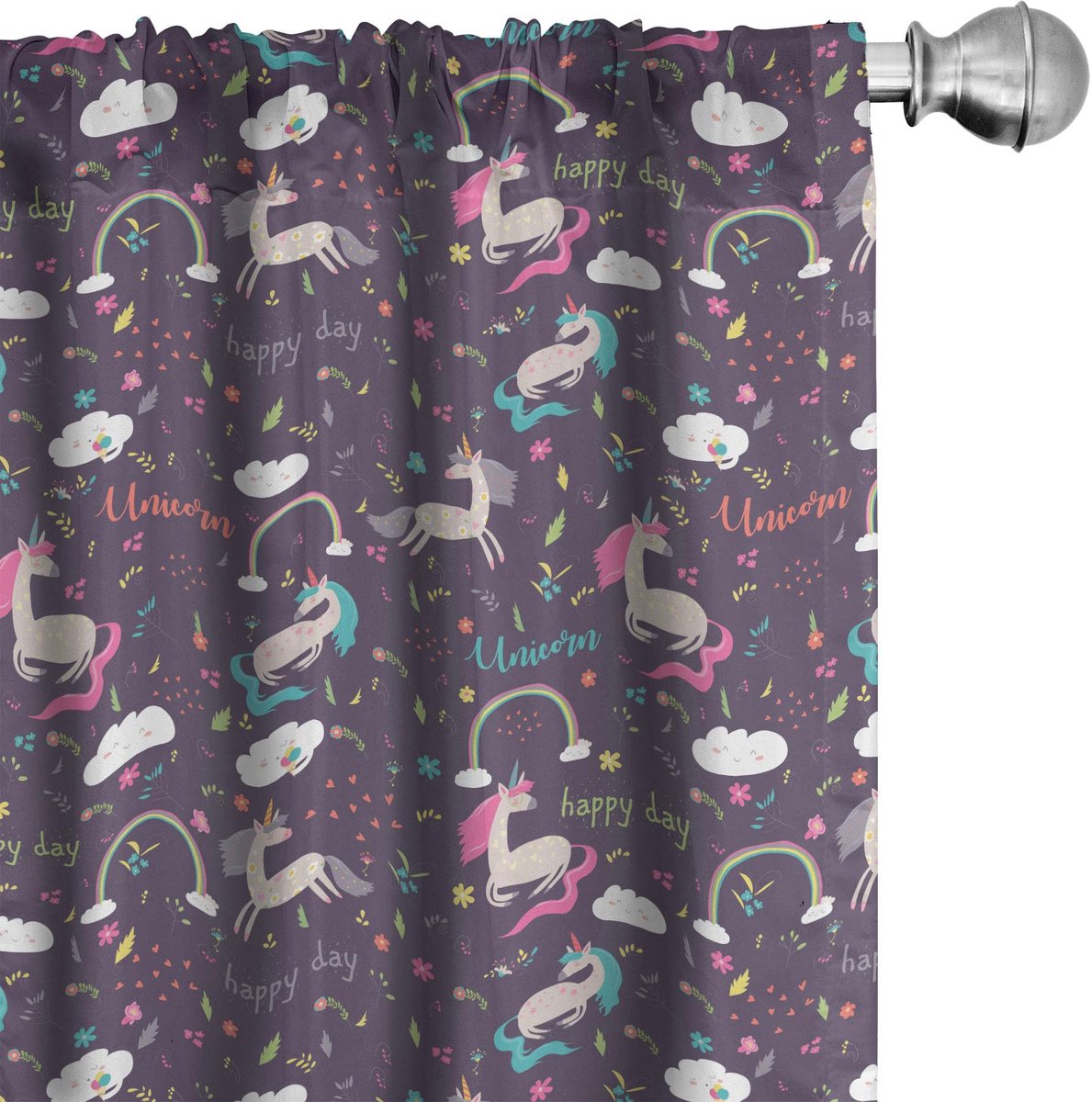 ABAKUHAUS Unicorn Happy Day – Veelkleurige gordijnen – 2x75x245 cm – microvezel Mehrfarbig