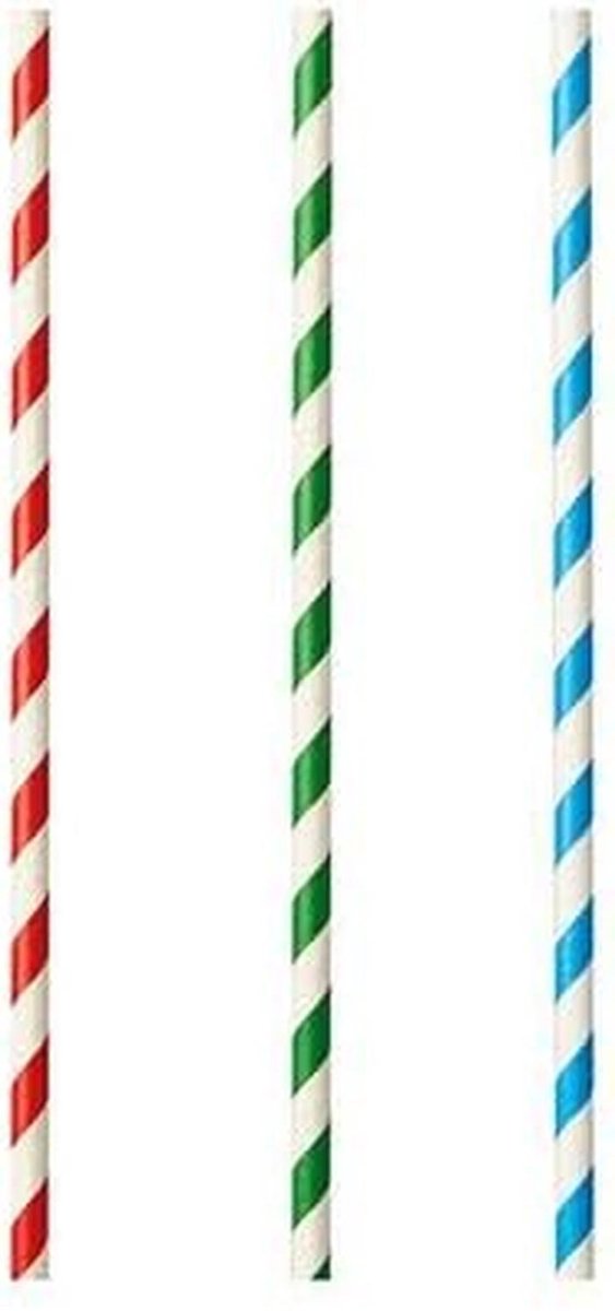100 Rietjes van Papier - Ø 8 mm x 21 cm - Gestreepte Milieuvriendelijke Drinkrietjes