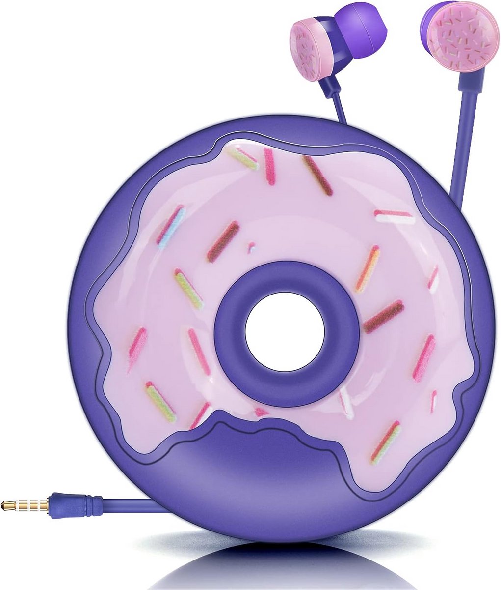 Schattige Donut Oordopjes met Microfoon voor Kinderen - In-Ear Koptelefoon met Opberghoesje