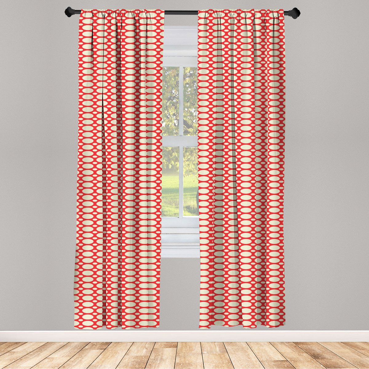 ABAKUHAUS Geometrische Gordijnen – 2-panelen 75×175 cm – lichtgeel en rood