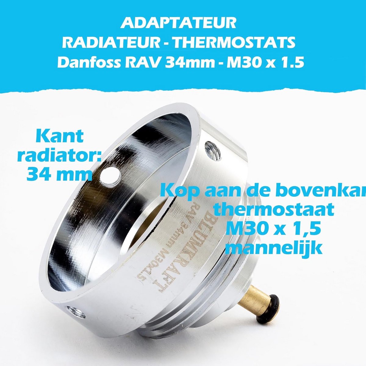 BLUMKRAFT Radiatoradapter Compatibel met M34 x1,5 SCAPI (Prototype) naar M30 x 1,5 voor Thermostaat/Thermostaatkop M30x1,5 Mannelijk BLUMKRAFT Radiatoradapter Compatibel met M34 x1,5 SCAPI (Prototype) naar M30 x 1,5 voor Thermostaat/Thermostaatkop M30x1,5 Mannelijk