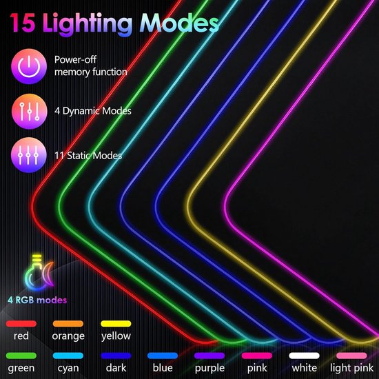 Grote RGB Gaming Muismat met 15 Lichteffecten en 15W Draadloos Opladen — afbeelding 4