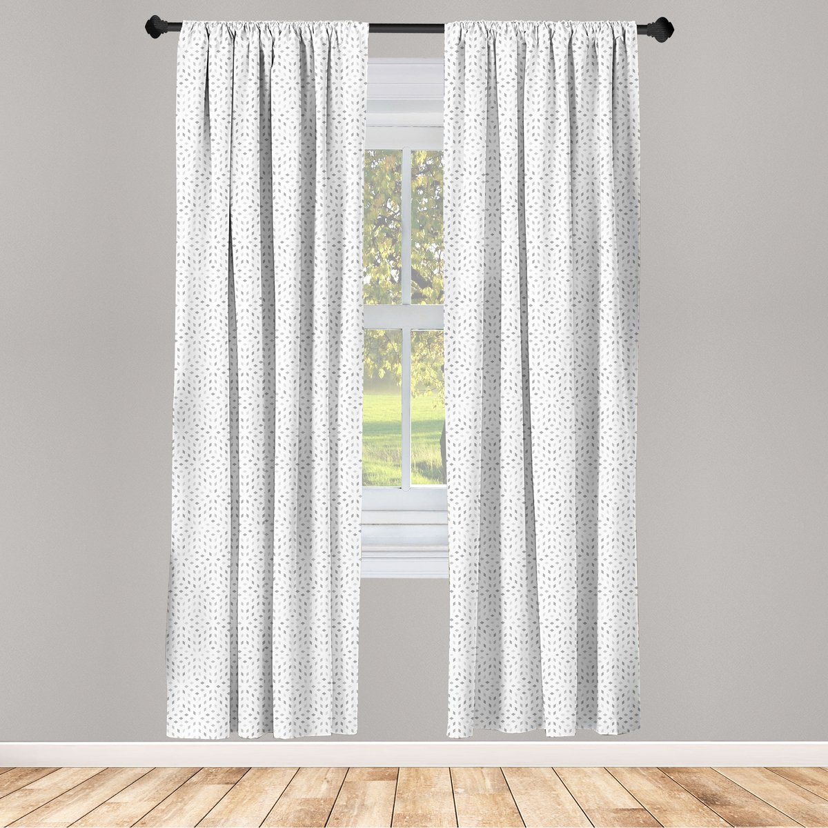 ABAKUHAUS Grijs-Wit Raamgordijnen – 2-delig 75x225 cm – Microfiber, Halfdonkerend